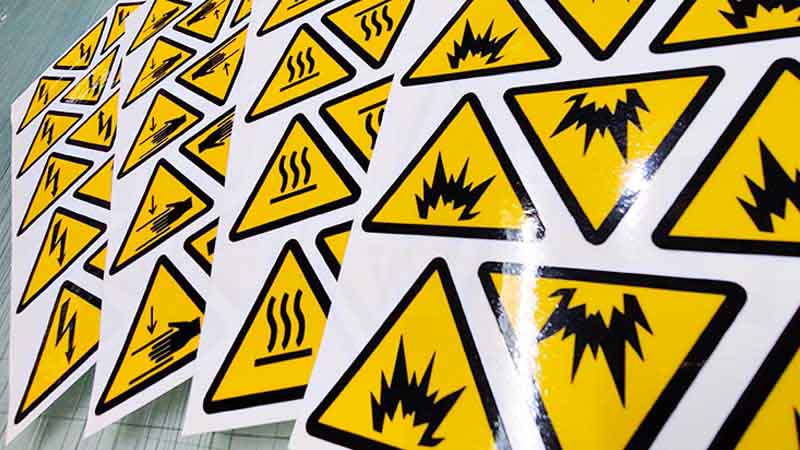 Teollisuuden high tac-liimaisia varoitusmerkintätarroja suojalaminaatilla